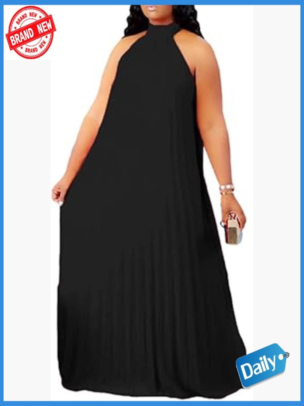 Plus Size Sleeveless Halter Neck Chiffon Maxi Dress Loose Casual
